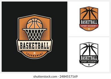 Basketball logo design template, basketball team emblem collection, basketball tournament logo design vector illustration