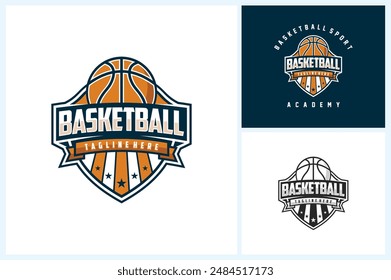 Basketball logo design template, basketball team emblem collection, basketball tournament logo design vector illustration