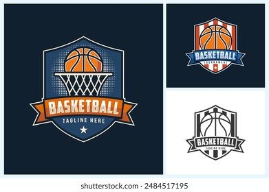 Basketball logo design template, basketball team emblem collection, basketball tournament logo design vector illustration