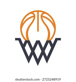 Basketball-Logo-Design, Vektorgrafik mit stilisierten Linien, Club-Logo, Emblem. Vektorgrafik des Sportabzeichens