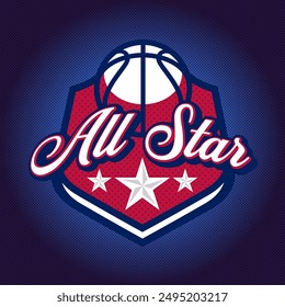 Basketball logo, emblem, designs with ball. All Star badge vector illustration