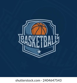 Basketball-Logo-Emblem Vektorgrafik-Template Symbol-Grafik Design. Sportschild oder -symbol für Team oder Club mit modernem Konzept mit Typografie