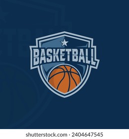 emblema del logotipo de baloncesto ilustración vectorial plantilla de icono diseño gráfico. signo o símbolo deportivo para equipo o club con concepto de estilo moderno con tipografía