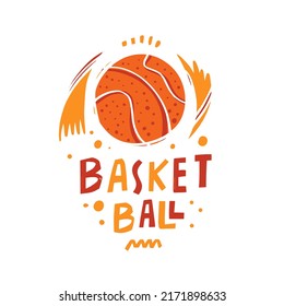 Basketball logo hand drawn colorful cartoon style vector illustration