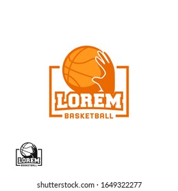 Basketball logo icon badge with hand gesture shoot throwing ball illustration