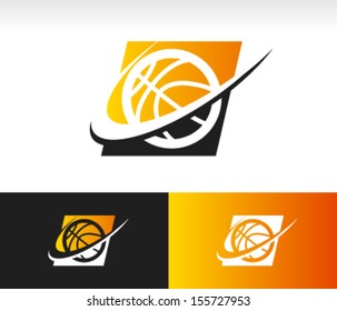 Basketball logo icon with swoosh graphic element