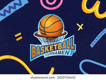Basketball Logo ID with Blue Grunge Background and with Doodles or Elements