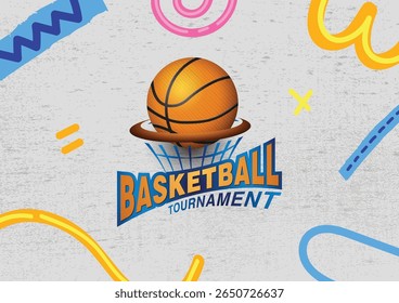 Basketball Logo ID with White Grunge Background and with Doodles or Elements