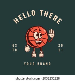 basketball logo mascot pose hand draw illustration vintage style vector good for wall decoration, design tshirt