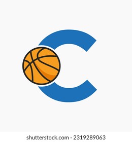 Basketball Logo On Letter C Concept. Basket Club Symbol Vector Template