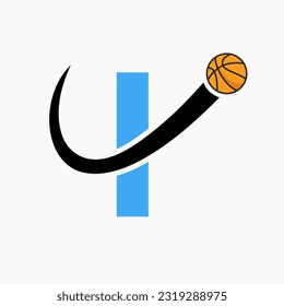 Basketball Logo On Letter I Concept. Basket Club Symbol Vector Template