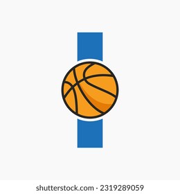 Basketball Logo On Letter I Concept. Basket Club Symbol Vector Template