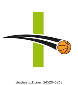 Basketball Logo On Letter I Concept With Moving Basketball Symbol. Basketball Sign