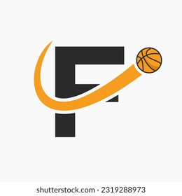 Logo De Baloncesto En La Letra F Concepto. Plantilla de vectores de símbolos de club de cesta