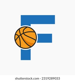 Logo De Baloncesto En La Letra F Concepto. Plantilla de vectores de símbolos de club de cesta