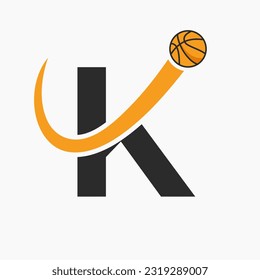 Basketball Logo On Letter K Concept. Basket Club Symbol Vector Template