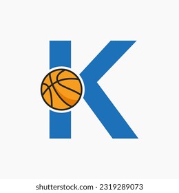 Basketball Logo On Letter K Concept. Basket Club Symbol Vector Template