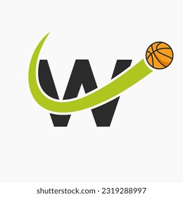 Basketball Logo On Letter W Concept. Basket Club Symbol Vector Template