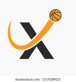 Basketball Logo On Letter X Concept. Basket Club Symbol Vector Template