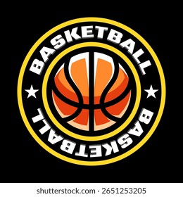 Basketball logo. Sport games. Sporting ball emblem. T shirt print. Not generated by AI.
