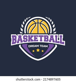 Basketball logo template isolated, basketball emblem design with shield
