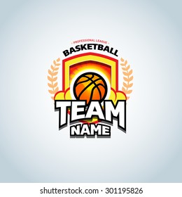 Basketball logo template, basketball logotype, badge logo design template, sport logotype template. Basketball Themed T shirt template. Vector illustration.