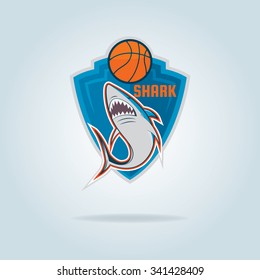 Basketball logo template with shark,vector illustration