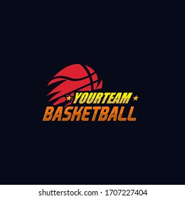 Basketball-Logo, Basketball-Logo-Vektorillustration einzeln auf schwarzem Hintergrund, Basketball-Club-Logo, Emblem, Designs mit Ball. Vektorillustration des Sportbodens