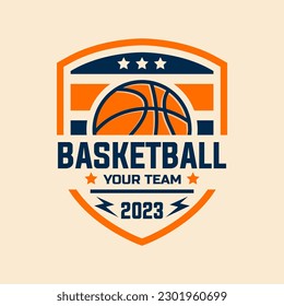 Logo vectorial de baloncesto aislado, colección de conjuntos de emblemas. Plantilla de la placa del logotipo de baloncesto