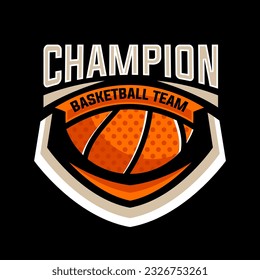 Vector aislado del logo del baloncesto. Logo de baloncesto con diseño vectorial de fondo de escudo