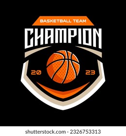 Vector aislado del logo del baloncesto. Logo de baloncesto con diseño vectorial de fondo de escudo