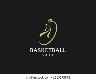 Basketball logo vector. Simple line art logo. Flat style symbol.