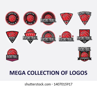 Basketball logos. America logo, Classic logo. Set of 12 basketball badges for your business. Modern design templates for your team sport