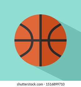 Basketball with long shadow on blue background. flat design