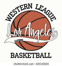 Basketball, Los Angeles, California. Sport typography for design clothes, t-shirts, apparel, print. Vector illustration.