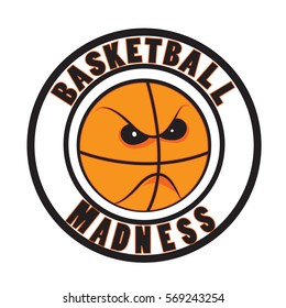 Basketball Madness Vector. March Tournament Logo Icon. Angry Ball Cartoon.