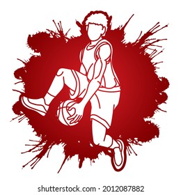 Basketball Male Player Action Cartoon Graphic Vector