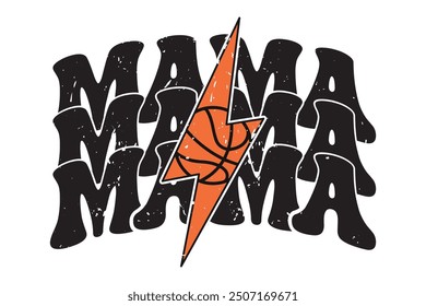 Basketball Mama Retro Mom Lightning Bolt EPS T-shirt Design