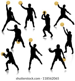 Basketball man in action silhouette set