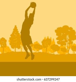 Basketball man player relaxing in park vector background landscape with trees