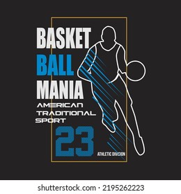 basketball mania design typography vector illustration for print