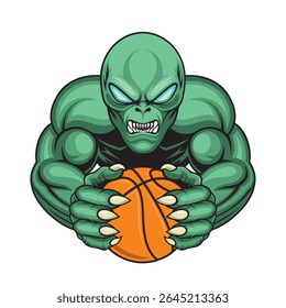 basketball mascot alien vector illustration retro design