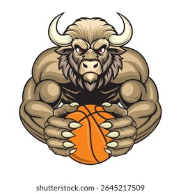 basketball mascot buffalo vector illustration retro design