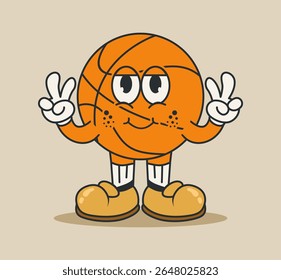 basketball mascot cartoon character in retro style. fun, colorful, and playful illustration for sports themed design