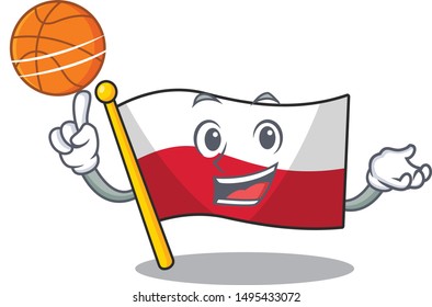 With basketball mascot cartoon shaped in poland flag