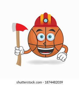 The Basketball mascot character becomes a firefighter. vector illustration