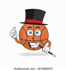 The Basketball mascot character becomes a magician. vector illustration