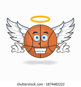 Basketball mascot character dressed like an angel. vector illustration