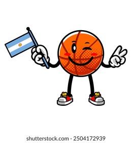 Basketball Mascot Character Holding Argentina Flag