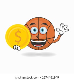 Basketball mascot character holding coins. vector illustration